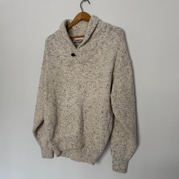 Vtg 90s Northern Reflections cream speckled button collar wool grandpa sweater - Picture 4 of 9